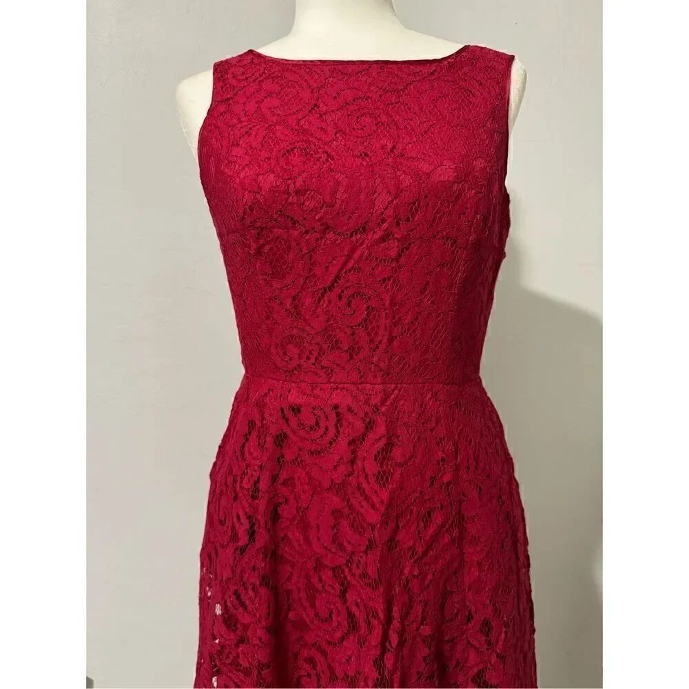 Adrianna Papell Deep red Burgandy lace sleeveless dress 4